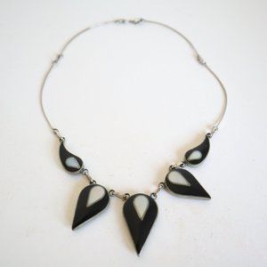 Vintage Enamel and Metal Black and White Necklace